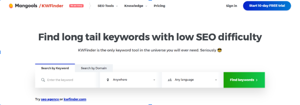 KWFinder website screenshot
