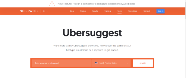 Ubersuggest website screenshot