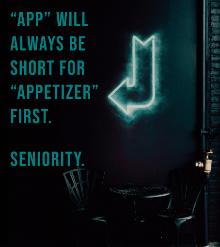 App Development 2 TDC image for app design that has text which says app will be short for appetizer first on plain background with neon green light arrow pointing to the left