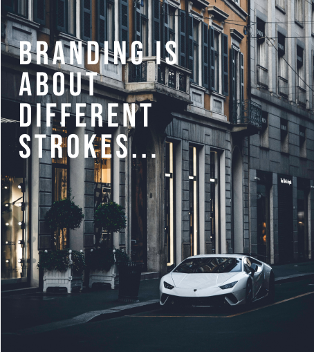 Branding 2 TDC Branding page image showing a lamborghini outside a hotel with text saying branding is about different strokes